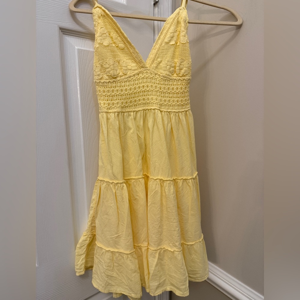 Yellow Ruffled Tiered Sundress with Spaghetti Straps